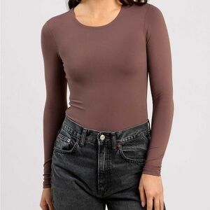 Nuuds Long Sleeve Crewneck Bodysuit in Coffee